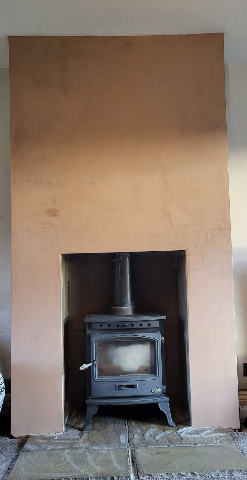 Finished plastered fireplace