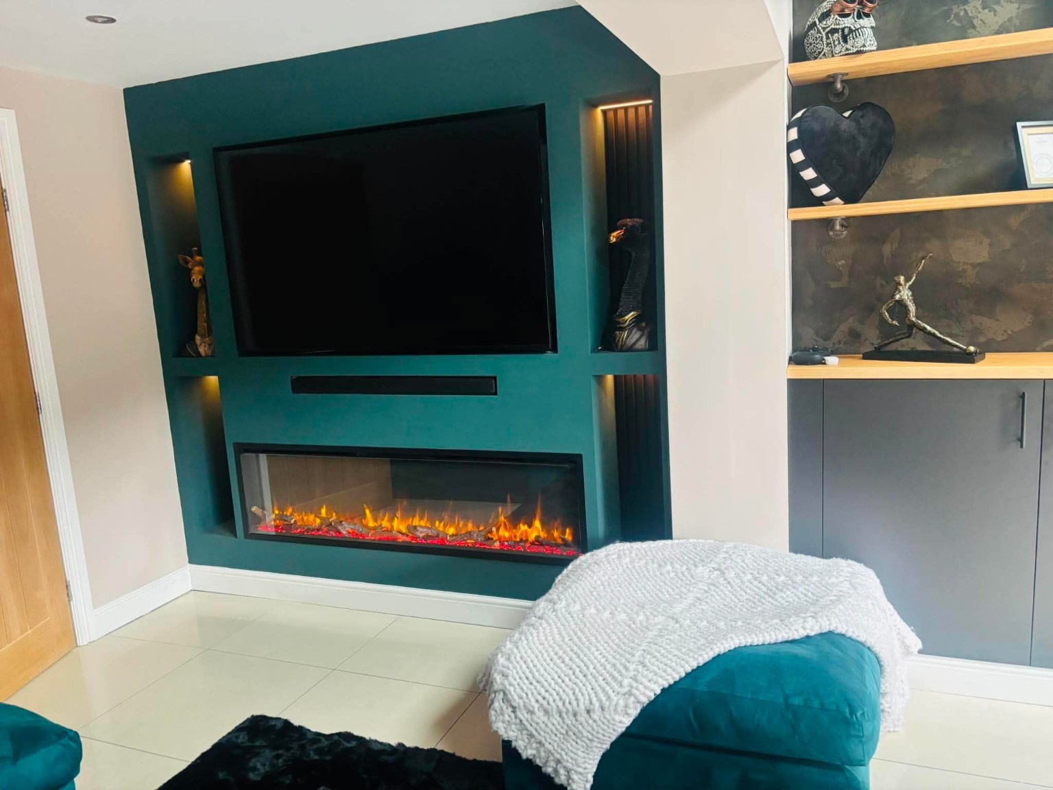 Finished media wall after decorating